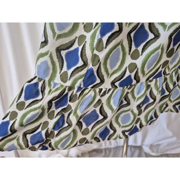 Anthropologie Womens Blue Motif Long-Sleeve V-Neck Ruffle Mini Dress Large - Picture 8 of 13